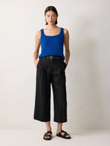 Linen Square Neck Knitted Vest | Blue