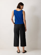 Linen Square Neck Knitted Vest | Blue