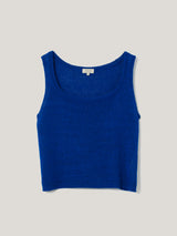 Linen Square Neck Knitted Vest | Blue