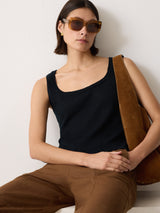 Linen Square Neck Knitted Vest | Navy