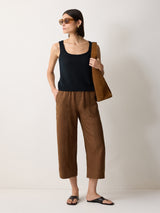 Linen Square Neck Knitted Vest | Navy