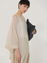Sheer Linen Blend Poncho | Cream