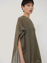 Sheer Linen Blend Poncho | Khaki