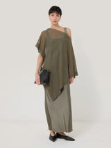 Sheer Linen Blend Poncho | Khaki