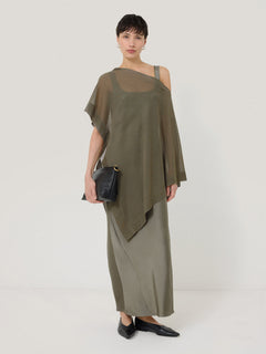 Sheer Linen Blend Poncho | Khaki