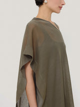 Sheer Linen Blend Poncho | Khaki