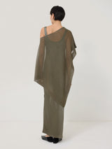 Sheer Linen Blend Poncho | Khaki