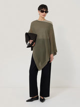Sheer Linen Blend Poncho | Khaki