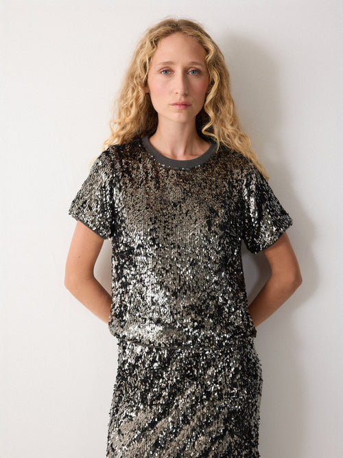 Metallic Sequin T-shirt | Da | Dark Silver