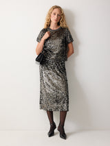 Metallic Sequin Skirt | Da | Dark Silver
