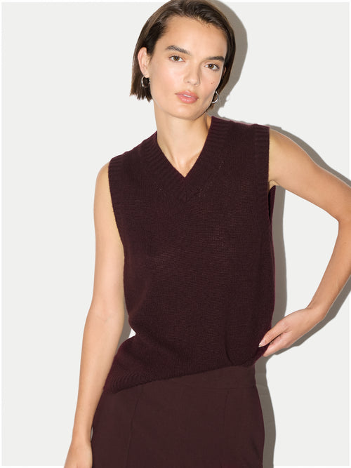 Cloud Cashmere V Neck Tank | Burgundy