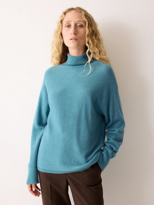 Wool Blend Cocoon Turtle Neck Jumper | Blue