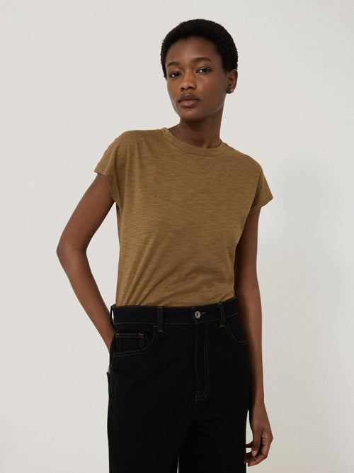Harlech Cap Sleeve Top | Khaki