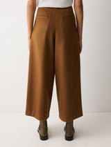 Wool High Waist Pleat Trouser | Brown