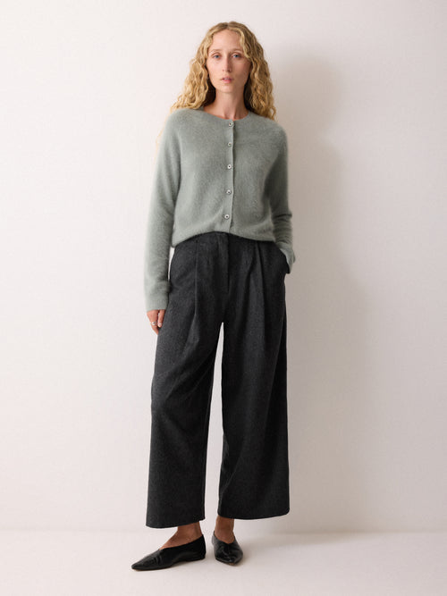 Wool High Waist Pleat Trouser | Grey