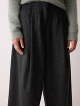 Wool High Waist Pleat Trouser | Grey