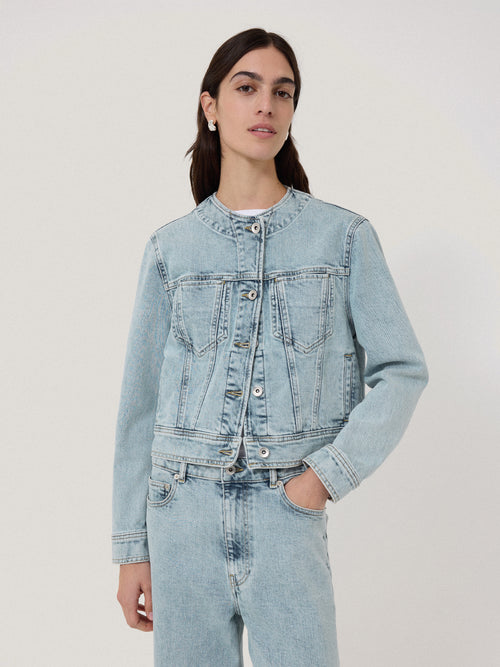 Gwen Denim Collarless Jacket | Light Blue Wash