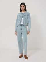 Gwen Denim Collarless Jacket | Light Blue Wash