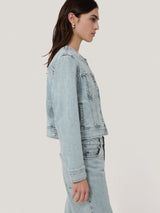 Gwen Denim Collarless Jacket | Light Blue Wash
