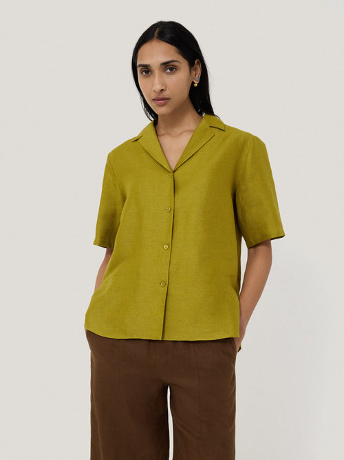 Linen Casual Collar Shirt | Green