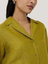 Linen Casual Collar Shirt | Green
