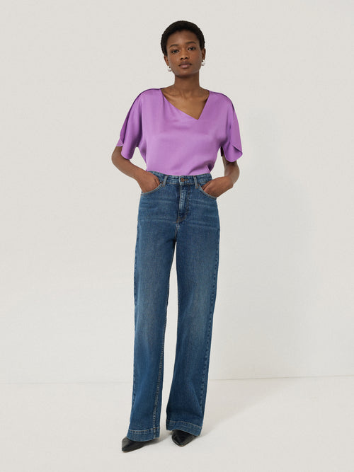 Asymmetric Neck Drape Top | Purple