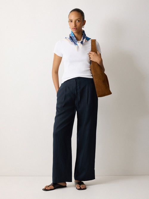 Linen Drawstring Trouser | Navy