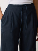 Linen Drawstring Trouser | Navy