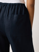Linen Drawstring Trouser | Navy