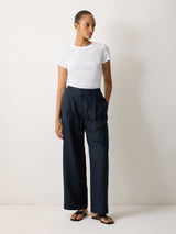 Linen Drawstring Trouser | Navy