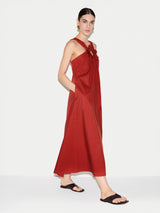 Flower Applique Cotton Dress | Red