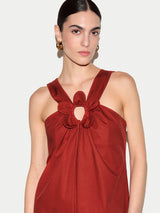 Flower Applique Cotton Dress | Red