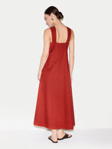 Flower Applique Cotton Dress | Red