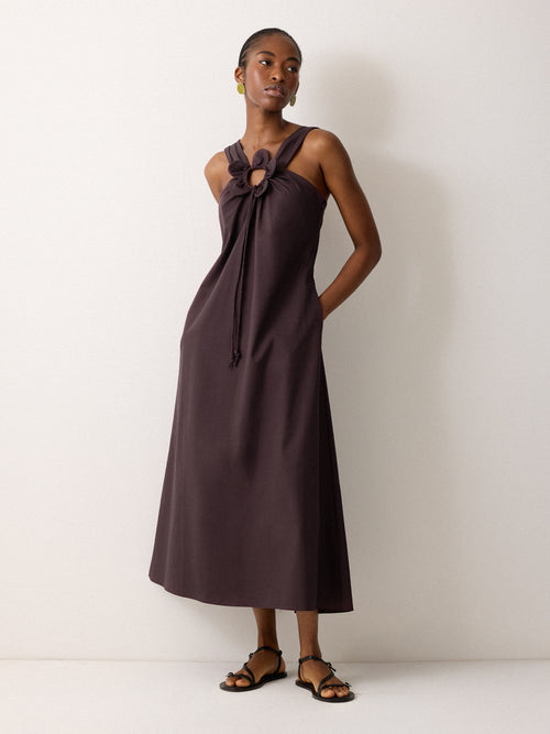 Flower Applique Cotton Dress | Oxblood