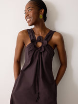 Flower Applique Cotton Dress | Oxblood