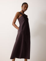 Flower Applique Cotton Dress | Oxblood