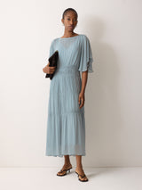 Chiffon Gathered Dress | Blue