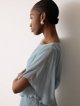 Chiffon Gathered Dress | Blue