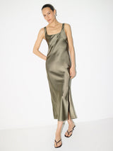 Heavy Satin Slip Dress | Khaki