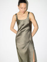 Heavy Satin Slip Dress | Khaki