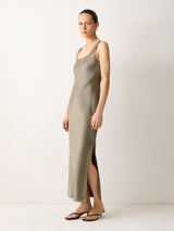Heavy Satin Slip Dress | Khaki