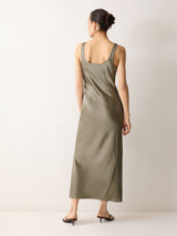 Heavy Satin Slip Dress | Khaki