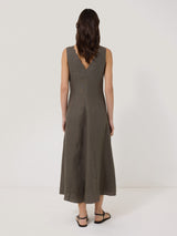 Scallop Detail Linen Dress | Brown