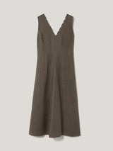Scallop Detail Linen Dress | Brown