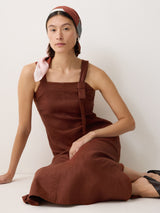 Linen Square Neck Dress | Brown