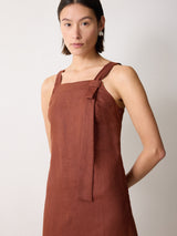 Linen Square Neck Dress | Brown