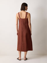 Linen Square Neck Dress | Brown
