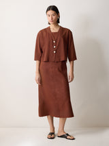 Linen Square Neck Dress | Brown