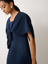Silk Maxi Cape Dress | Navy