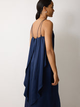 Silk Maxi Cape Dress | Navy